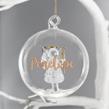 Personalised Memento Company Clear Gold Glitter Name Only Angel Glass Bauble