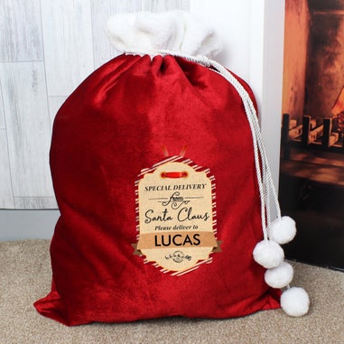 Personalised Memento Company Red Special Delivery Luxury Pom Pom Sack