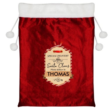 Personalised Memento Company Red Special Delivery Luxury Pom Pom Sack