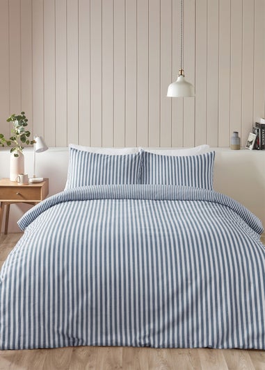 Catherine Lansfield Brushed Cotton Stripe Reversible Duvet Cover Set