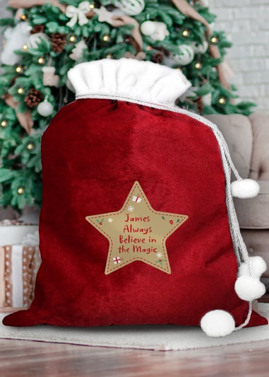 Personalised Memento Company Red Free Text Star Luxury Pom Pom Sack