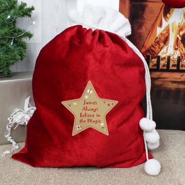 Personalised Memento Company Red Free Text Star Luxury Pom Pom Sack