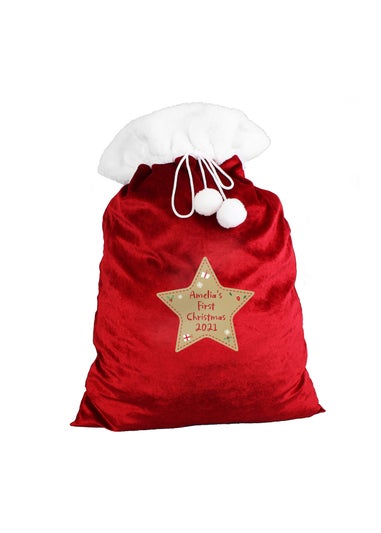 Personalised Memento Company Red Free Text Star Luxury Pom Pom Sack