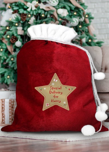 Personalised Memento Company Red Free Text Star Luxury Pom Pom Sack