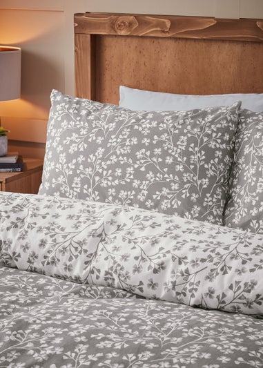 Catherine Lansfield Brushed Grace Floral Cotton Reversible Duvet Cover Set