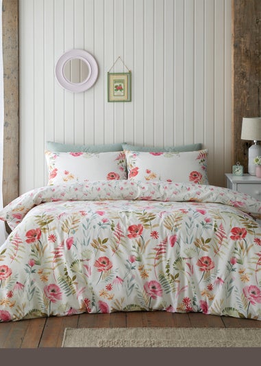Catherine Lansfield Ella Poppy Reversible Double Duvet Cover Set Cream