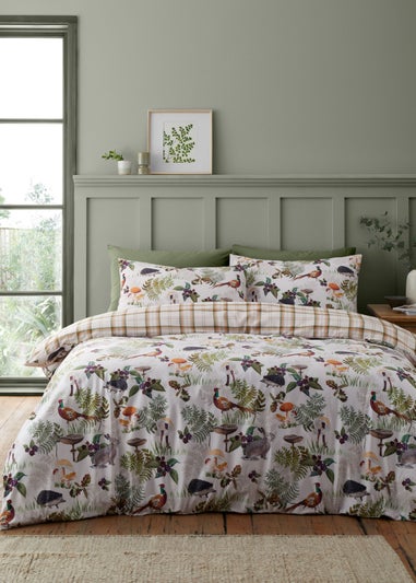 Catherine Lansfield Soft Velvet Woodland Walk Reversible Duvet Cover Set