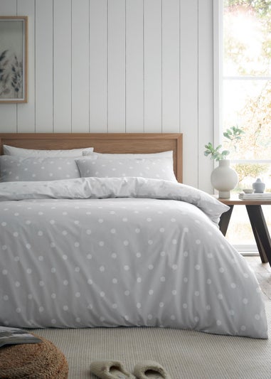 Catherine Lansfield Brushed Polka Dot Cotton Reversible Duvet Cover Set