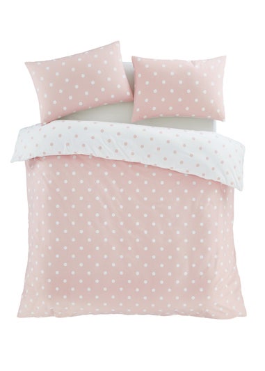 Catherine Lansfield Brushed Polka Dot Cotton Reversible Duvet Cover Set