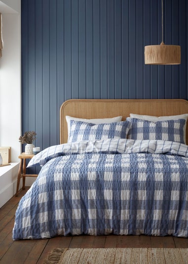 Catherine Lansfield Brushed Seersucker Gingham Reversible Duvet Cover Set