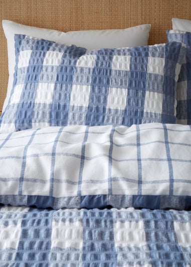 Catherine Lansfield Brushed Seersucker Gingham Reversible Duvet Cover Set