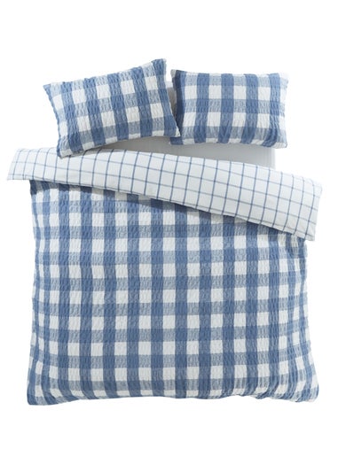 Catherine Lansfield Brushed Seersucker Gingham Reversible Duvet Cover Set