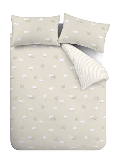 Catherine Lansfield Brushed Cotton Sheep Reversible Duvet Cover Set