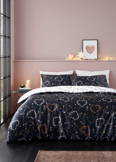 Catherine Lansfield Cosmic Hearts and Stars Reversible Duvet Cover Set