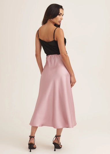 Gini London Champagne Satin Bias Cut Midi Skirt