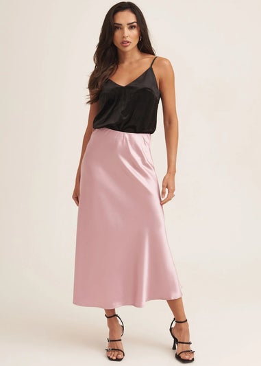 Gini London Champagne Satin Bias Cut Midi Skirt