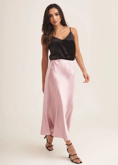 Gini London Champagne Satin Bias Cut Midi Skirt