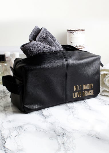 Personalised Memento Company Black Luxury Leatherette Wash Bag