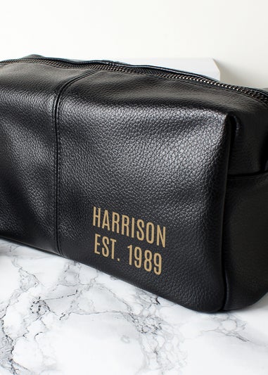 Personalised Memento Company Black Luxury Leatherette Wash Bag