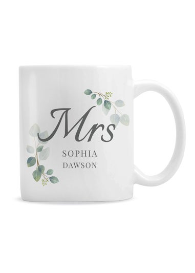 Personalised Memento Company White Botanical Mrs Mug