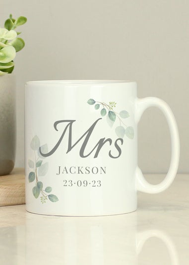 Personalised Memento Company White Botanical Mrs Mug