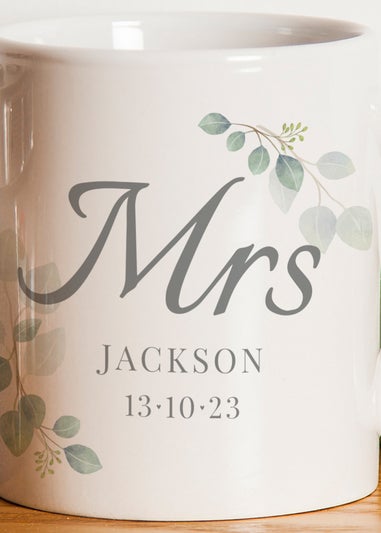 Personalised Memento Company White Botanical Mrs Mug