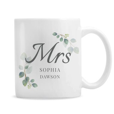 Personalised Memento Company White Botanical Mrs Mug