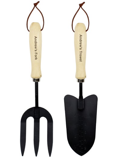 Personalised Memento Company Wood Fork & Trowel Set