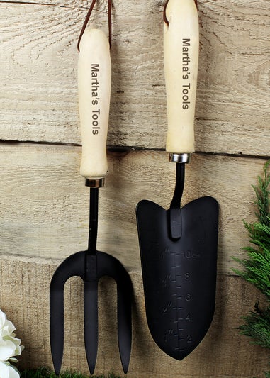 Personalised Memento Company Wood Fork & Trowel Set