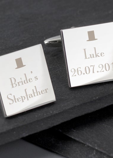 Personalised Memento Company Silver Decorative Wedding Any Role Square Cufflinks