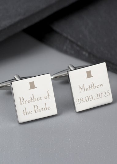 Personalised Memento Company Silver Decorative Wedding Any Role Square Cufflinks