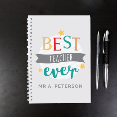 Personalised Memento Company White Best Teacher Ever A5 Notebook