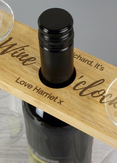 Personalised Memento Company Wood Wine O'clock Wine Glass & Bottle Holder