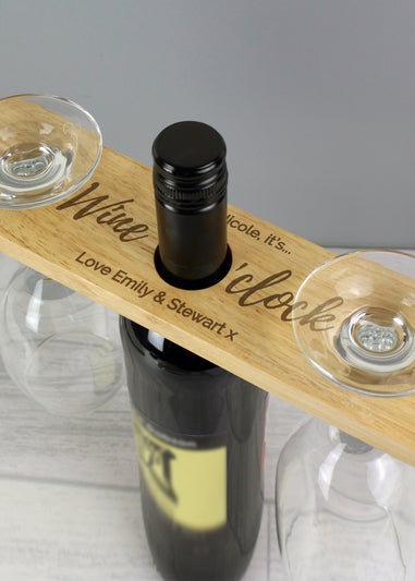 Personalised Memento Company Wood Wine O'clock Wine Glass & Bottle Holder