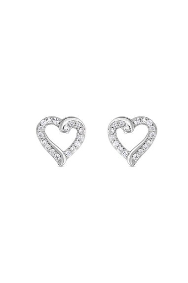 Simply Silver Sterling Silver 925 Cubic Zirconia Open Heart Stud Earrings