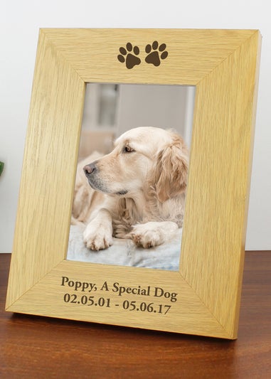 Personalised Memento Company Wood Oak Finish 6x4 Paw Prints Photo Frame