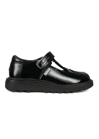 ToeZone Black Ellie Patent Coated Leather Rip Tape Unicorn School Shoe (Younger 8- Older 3)