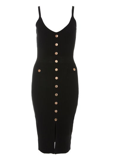 Quiz Black Knitted Button Front Midi Dress