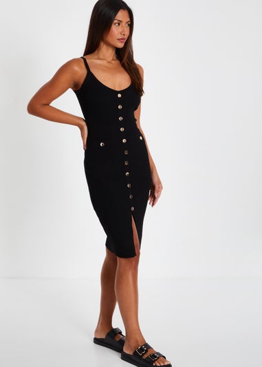 Quiz Black Knitted Button Front Midi Dress