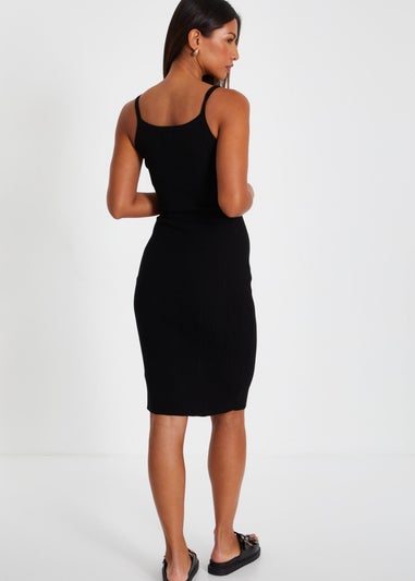 Quiz Black Knitted Button Front Midi Dress