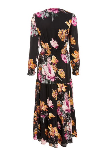 Quiz Black Floral Chiffon Tiered Midaxi Dress