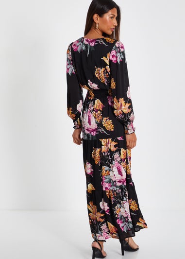 Quiz Black Floral Chiffon Tiered Midaxi Dress