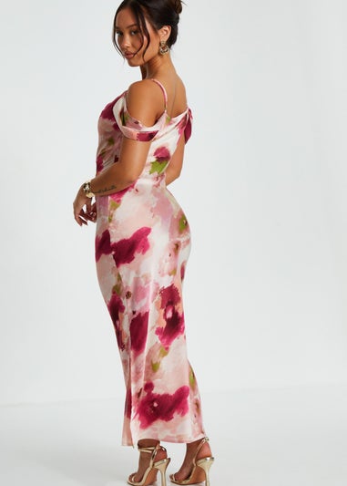 Quiz Pink Petite Marble Drop Shoulder Maxi Dress