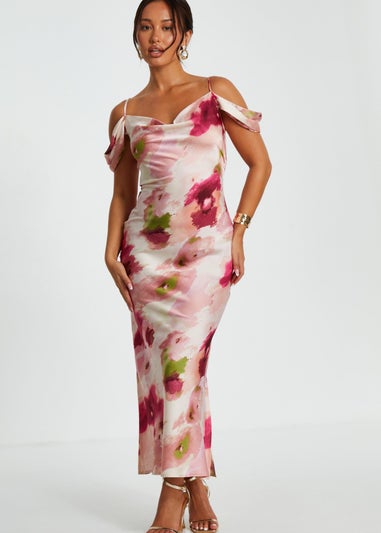 Quiz Pink Petite Marble Drop Shoulder Maxi Dress