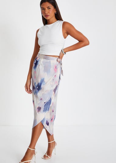 Quiz Multi Marble Print Wrap Midi Skirt