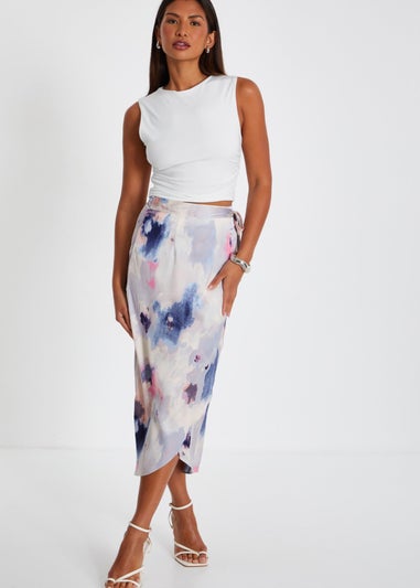 Quiz Multi Marble Print Wrap Midi Skirt