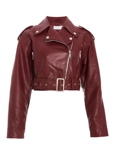 Quiz Burgundy Faux Leather Oversized Biker Jacket