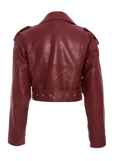 Quiz Burgundy Faux Leather Oversized Biker Jacket