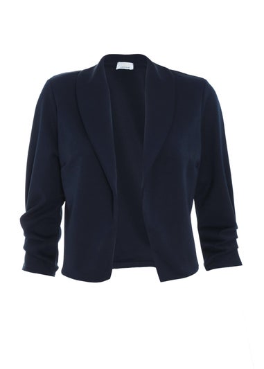 Quiz Blue Navy Shawl Collar Crop Jacket