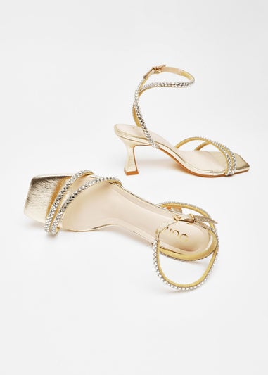 Quiz Gold Diamante Asymmetric Heeled Sandals